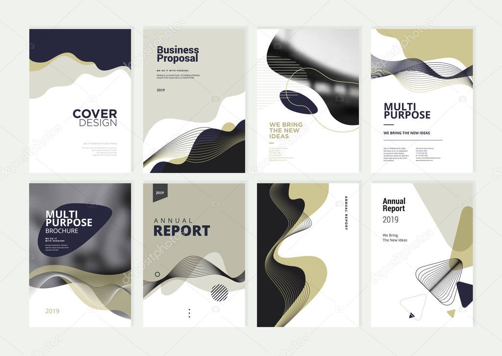Set of brochure, annual report, flyer design templates in A4 size. Vector illustrations for business presentation, business paper, corporate document cover and layout template designs.