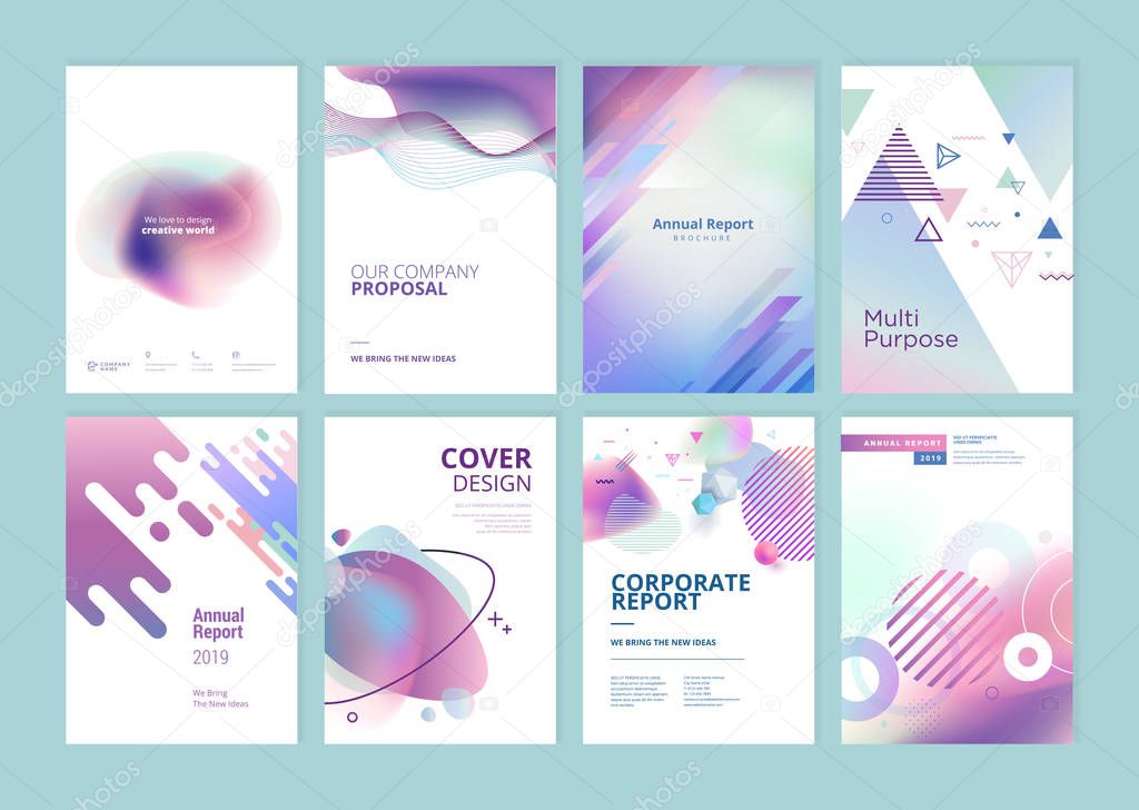 Set of brochure, annual report, flyer design templates in A4 size. Vector illustrations for business presentation, business paper, corporate document cover and layout template designs.