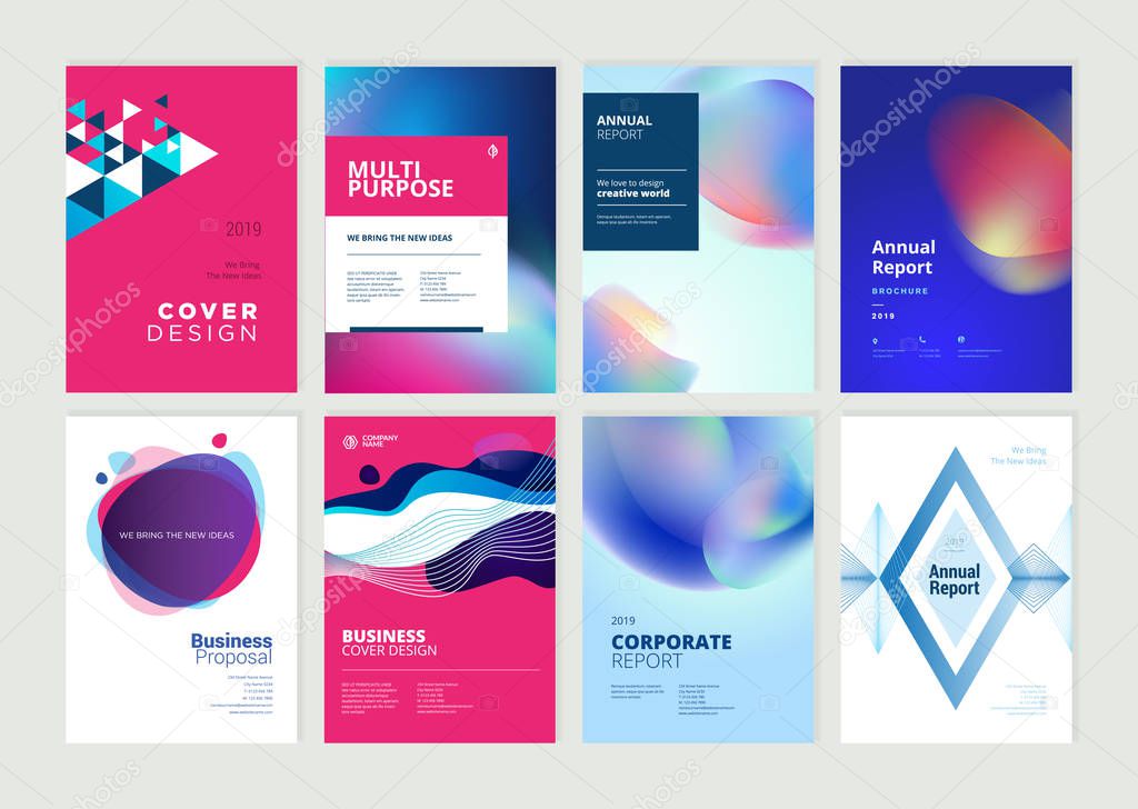 Set of brochure, annual report, flyer design templates in A4 size. Vector illustrations for business presentation, business paper, corporate document cover and layout template designs.