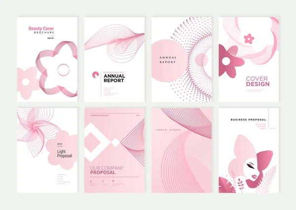 Broşür Ayarla Faaliyet Raporu Kapak Tasarım Şablonları Güzellik Spa Sağlık — Stok Vektör