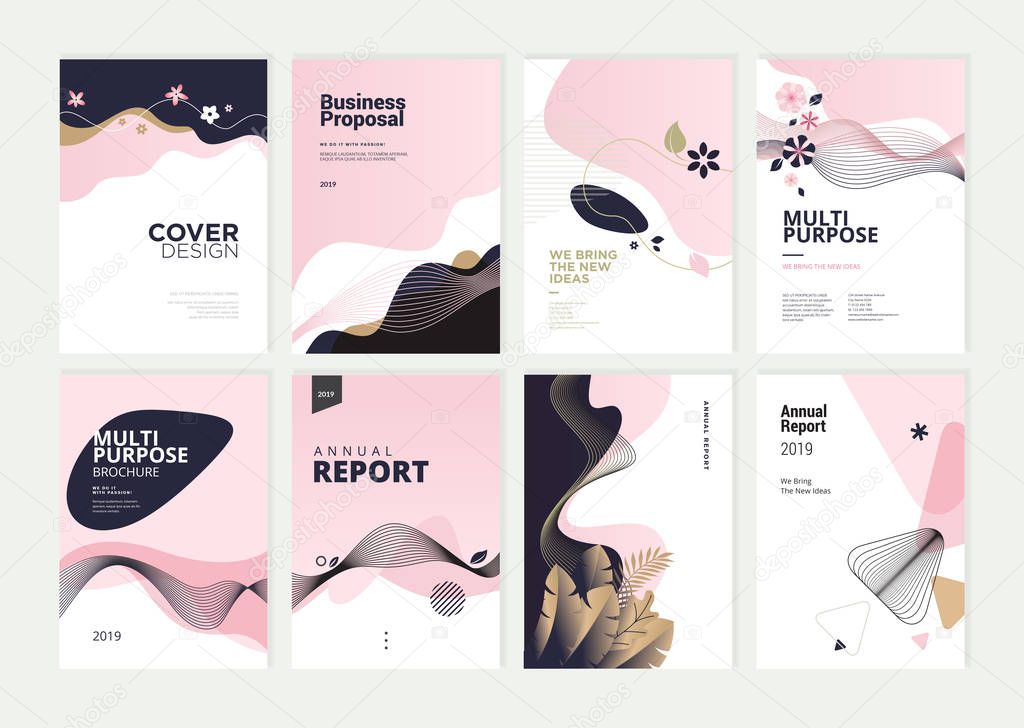 Set of brochure, annual report and cover design templates for beauty, spa, wellness, natural products, cosmetics, fashion, healthcare. Vector illustrations for business presentation, and marketing.