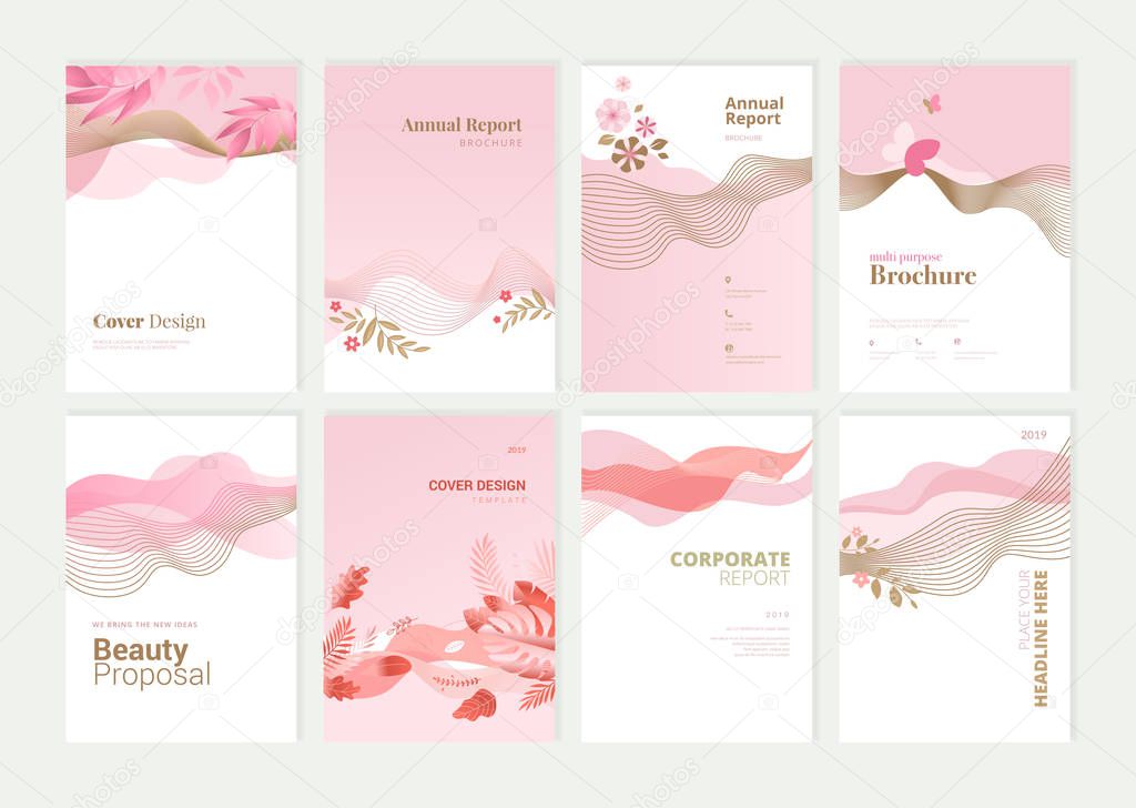 Set of brochure, annual report and cover design templates for beauty, spa, wellness, natural products, cosmetics, fashion, healthcare. Vector illustrations for business presentation, and marketing.