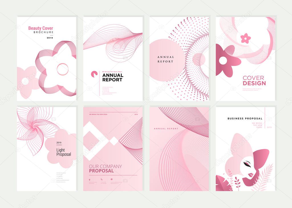 Set of brochure, annual report and cover design templates for beauty, spa, wellness, natural products, cosmetics, fashion, healthcare. Vector illustrations for business presentation, and marketing.