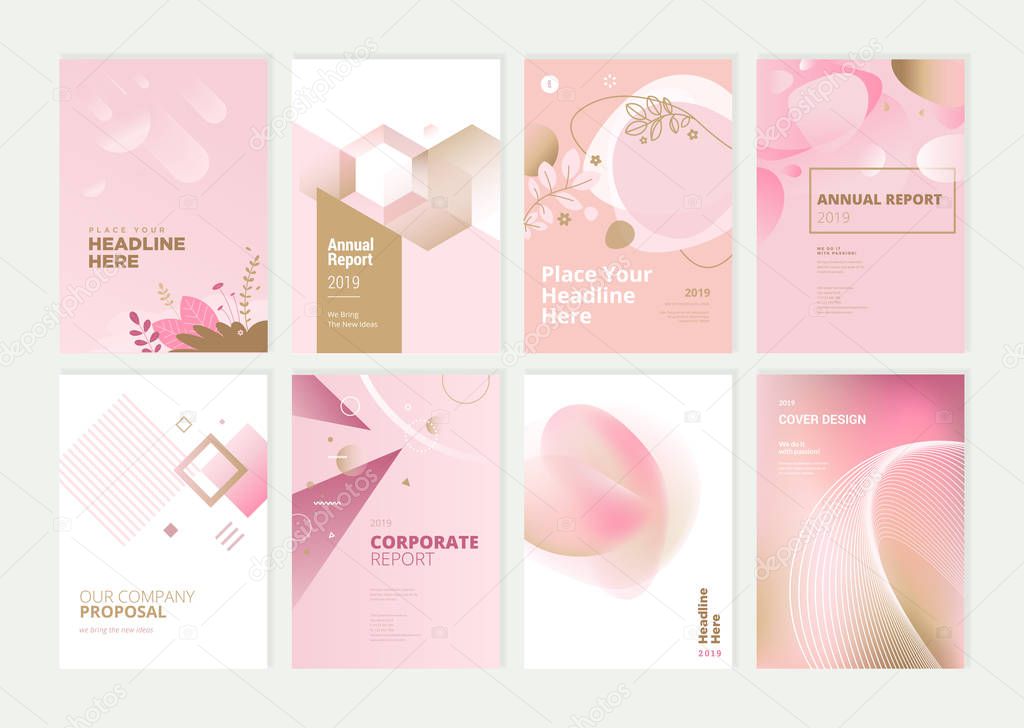 Set of brochure, annual report and cover design templates for beauty, spa, wellness, natural products, cosmetics, fashion, healthcare. Vector illustrations for business presentation, and marketing.