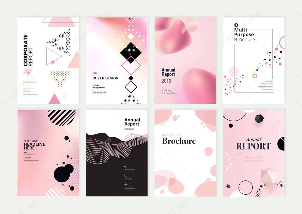 Set of brochure, annual report and cover design templates for beauty, spa, wellness, natural products, cosmetics, fashion, healthcare. Vector illustrations for business presentation, and marketing.
