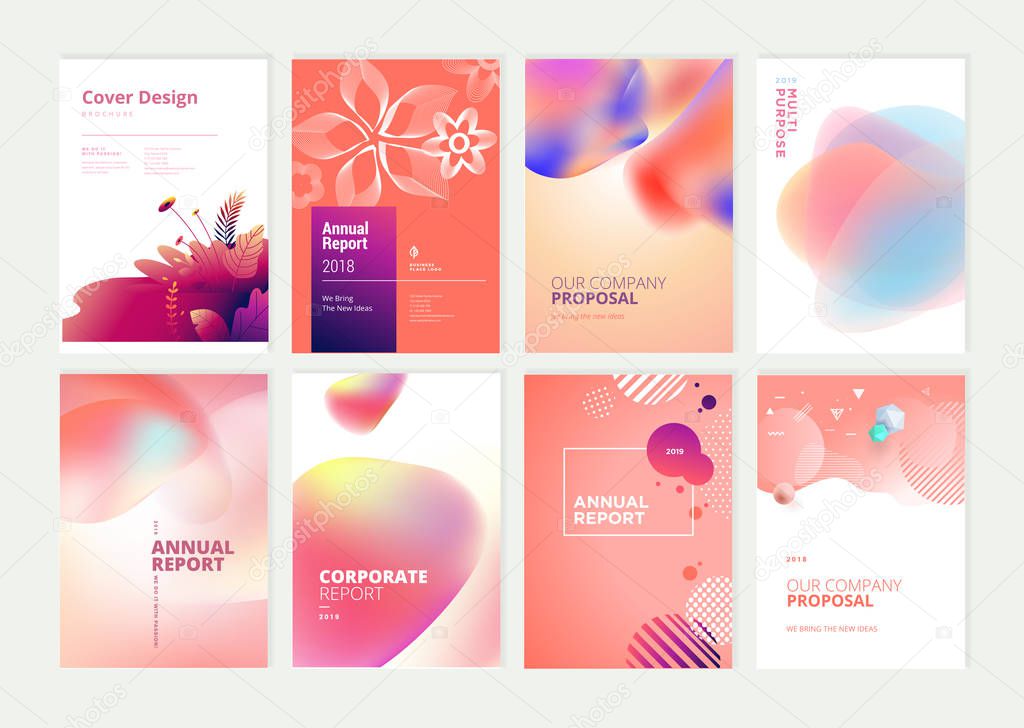 Set of brochure, annual report and cover design templates for beauty, spa, wellness, natural products, cosmetics, fashion, healthcare. Vector illustrations for business presentation, and marketing.