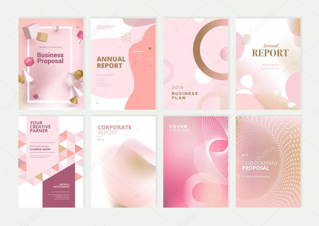 Set of brochure, annual report and cover design templates for beauty, spa, wellness, natural products, cosmetics, fashion, healthcare. Vector illustrations for business presentation, and marketing.