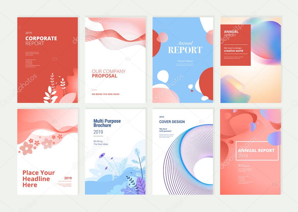 Set of brochure, annual report and cover design templates for beauty, spa, wellness, natural products, cosmetics, fashion, healthcare. Vector illustrations for business presentation, and marketing.