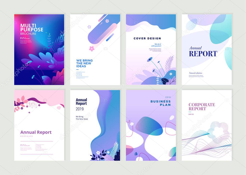 Set of brochure, annual report and cover design templates for beauty, spa, wellness, natural products, cosmetics, fashion, healthcare. Vector illustrations for business presentation, and marketing.