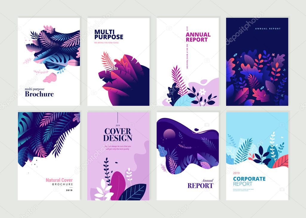 Set of brochure, annual report and cover design templates for beauty, spa, wellness, natural products, cosmetics, fashion, healthcare. Vector illustrations for business presentation, and marketing.