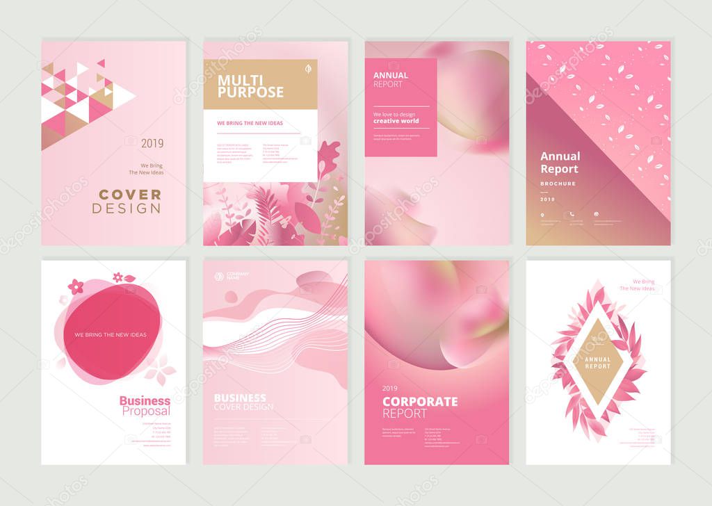 Set of brochure, annual report and cover design templates for beauty, spa, wellness, natural products, cosmetics, fashion, healthcare. Vector illustrations for business presentation, and marketing.