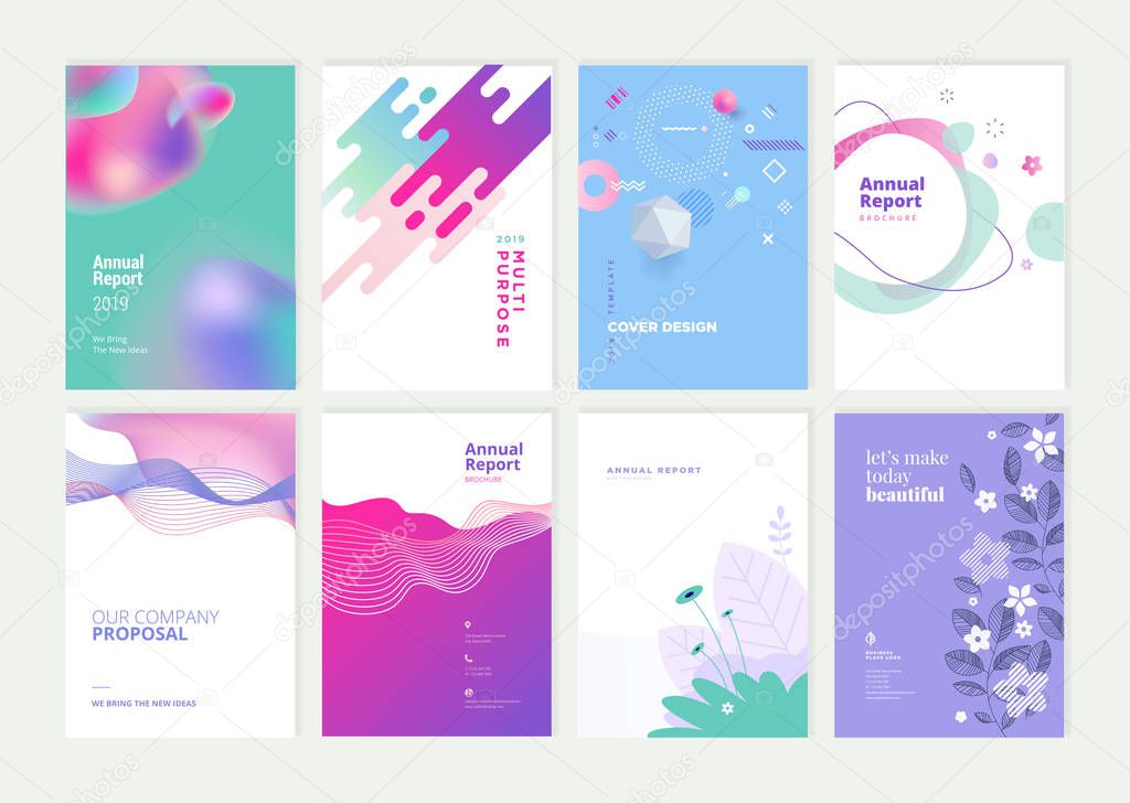 Set of brochure, annual report and cover design templates for beauty, spa, wellness, natural products, cosmetics, fashion, healthcare. Vector illustrations for business presentation, and marketing.