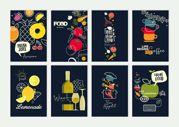 Set Restaurant Menu Brochure Flyer Design Templates Vector Illustrations Food — Stock Vector