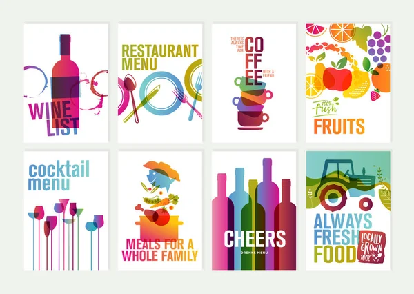 Set Restaurant Menu Brochure Flyer Design Templates Vector Illustrations Food — Stock Vector