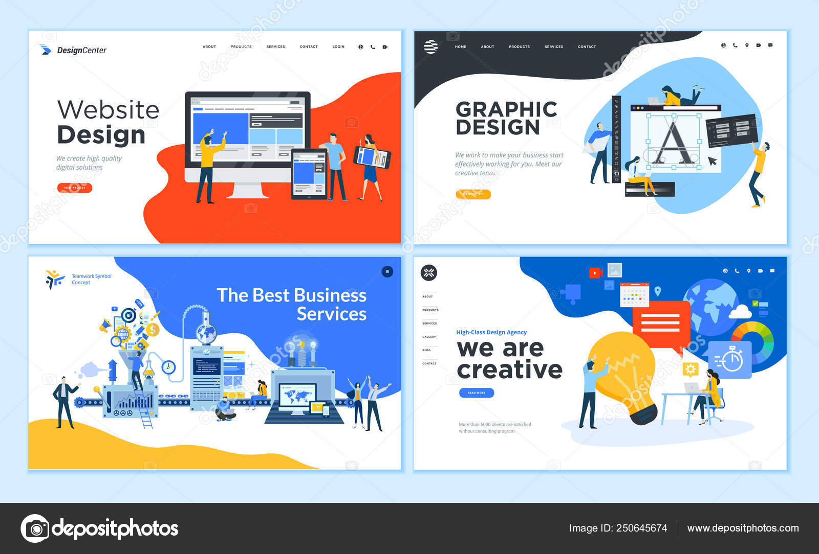 Set Flat Design Web Page Templates Graphic Design Website Design Vector Image By C Variant Vector Stock 250645674