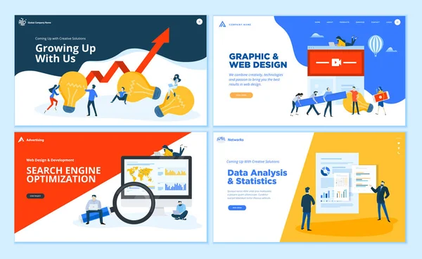 Conjunto Plantillas Página Web Diseño Plano Solución Creativa Diseño Gráfico — Archivo Imágenes Vectoriales
