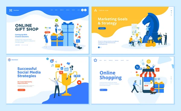 Uppsättning Platt Design Webbsida Mallar För Handel Marknadsföring Affärsstrategi Sociala — Stock vektor
