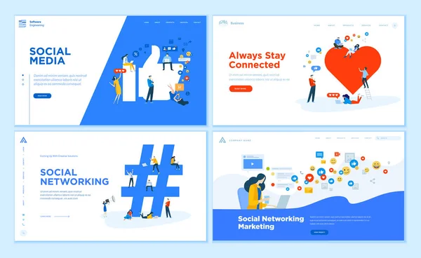 Web Page Design Mallar Samling Sociala Medier Online Kommunikation Nätverk — Stock vektor