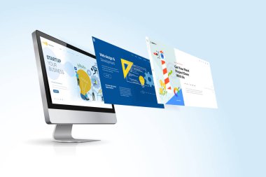 Web tasarım şablonu. Web sitesi tasarım ve geliştirme, uygulama geliştirme, SEO, iş sunumu, pazarlama vektör illüstrasyon kavramı.