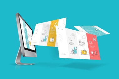 Web tasarım şablonu. Web sitesi tasarım ve geliştirme, uygulama geliştirme, SEO, iş sunumu, pazarlama vektör illüstrasyon kavramı.