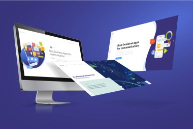 Web tasarım şablonu. Web sitesi tasarım ve geliştirme, uygulama geliştirme, SEO, iş sunumu, pazarlama vektör illüstrasyon kavramı.