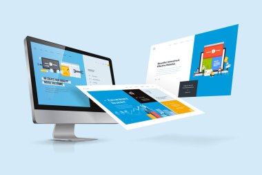 Web tasarım şablonu. Web sitesi tasarım ve geliştirme, uygulama geliştirme, SEO, iş sunumu, pazarlama vektör illüstrasyon kavramı.