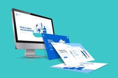 Web tasarım şablonu. Web sitesi tasarım ve geliştirme, uygulama geliştirme, SEO, iş sunumu, pazarlama vektör illüstrasyon kavramı.