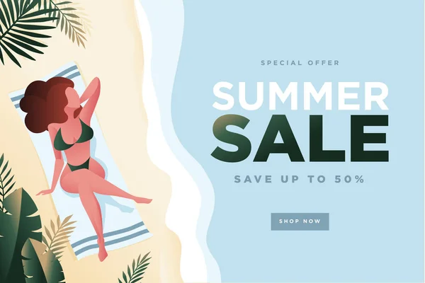 Summer Sale Banner Flat Design Vector Illustration Mobile Social Media — Stock Vector