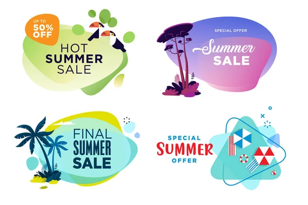 Set Summer Sale Labels Stickers Flat Design Vector Illustration Website — Stock Vector