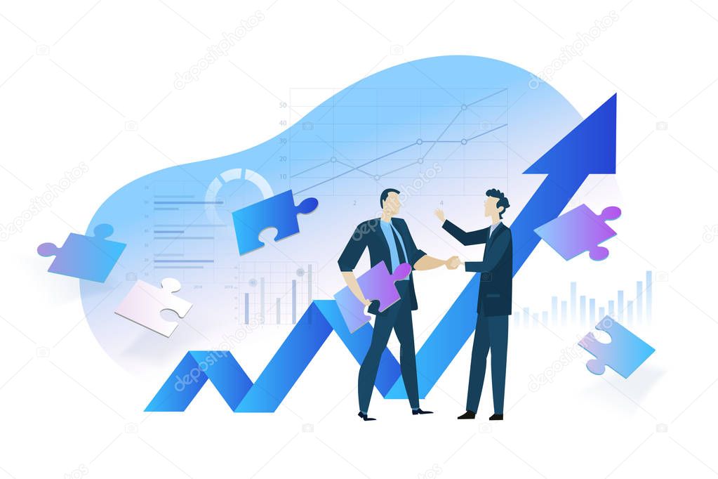 Flat design concept of business analysis and planning, increase profits, business growth. Vector illustration for website banner, marketing material, business presentation, online advertising.