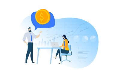 Finansal analiz ve planlama düz tasarım kavramı. Web sitesi afiş, pazarlama malzemesi, iş sunumu, online reklam için Vektör illüstrasyon.