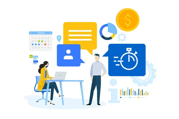 業務管理ソフトウェア データ分析 タスク管理のフラットデザインコンセプト ウェブサイトバナー マーケティング資料 ビジネスプレゼンテーション オンライン広告用ベクトルイラスト — ストックベクタ