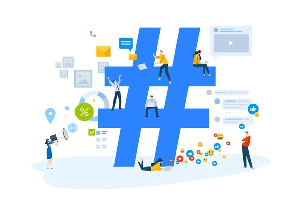Online Iletişim Sosyal Internet Pazarlama Hashtag Kampanyalar Reklam Düz Tasarım — Stok Vektör