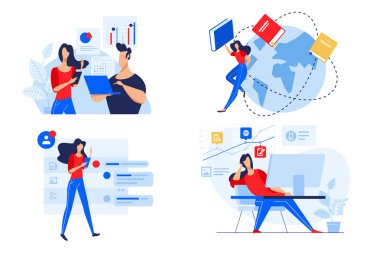 Personel eğitimi, eğitim ve kurslar, online eğitim düz tasarım kavramı. Web sitesi afiş, pazarlama malzemesi, sunum şablonu, online reklam için Vektör illüstrasyon.
