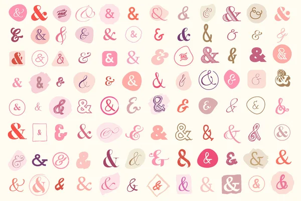 Una Serie Ampersands Illustrazione Vettoriale Icone Diversi Stili Vintage Isolati — Vettoriale Stock