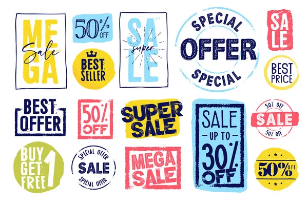 Set Etiketten Stickers Koop Product Promotie Speciale Aanbieding Winkelen Commerce — Stockvector