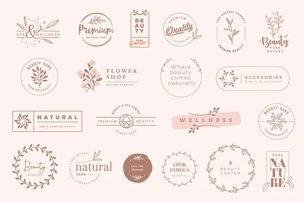 Zestaw Zabytkowych Etykiet Odznak Dla Urody Produktów Naturalnych Ekologicznych Kosmetyków — Wektor stockowy