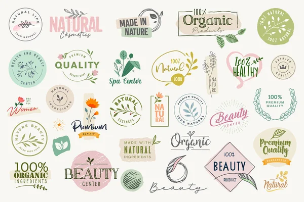 Conjunto Signos Elementos Para Belleza Productos Naturales Orgánicos Cosméticos Spa — Vector de stock