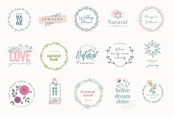 Conjunto Emblemas Elegantes Para Beleza Produtos Naturais Orgânicos Cosméticos Spa —  Vetores de Stock