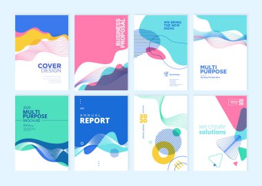 Set of brochure, annual report, cover design templates. Vector illustrations for business presentation, business paper, corporate document, flyer and marketing material. clipart