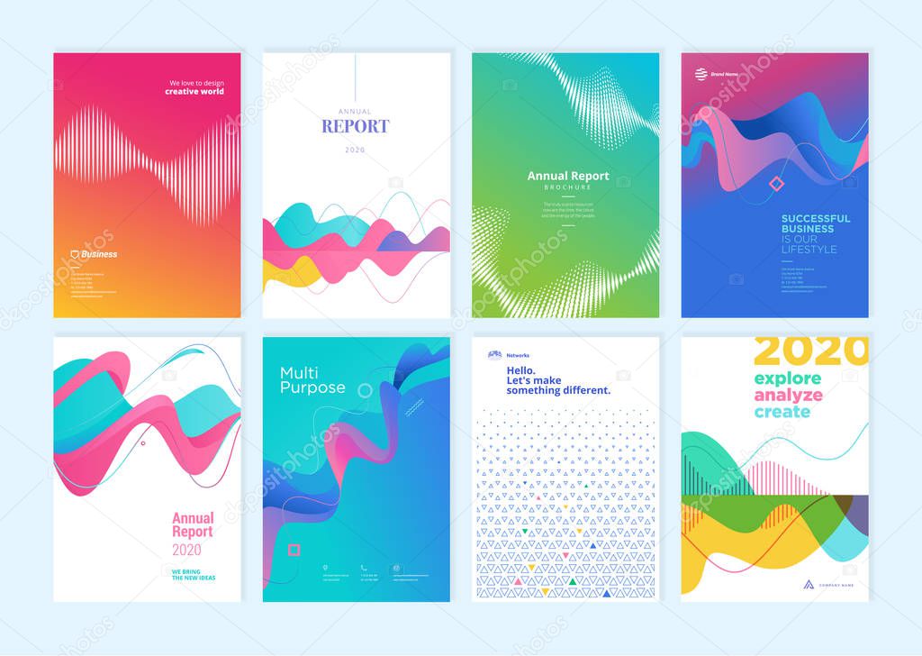 Set of brochure, annual report, cover design templates. Vector illustrations for business presentation, business paper, corporate document, flyer and marketing material.