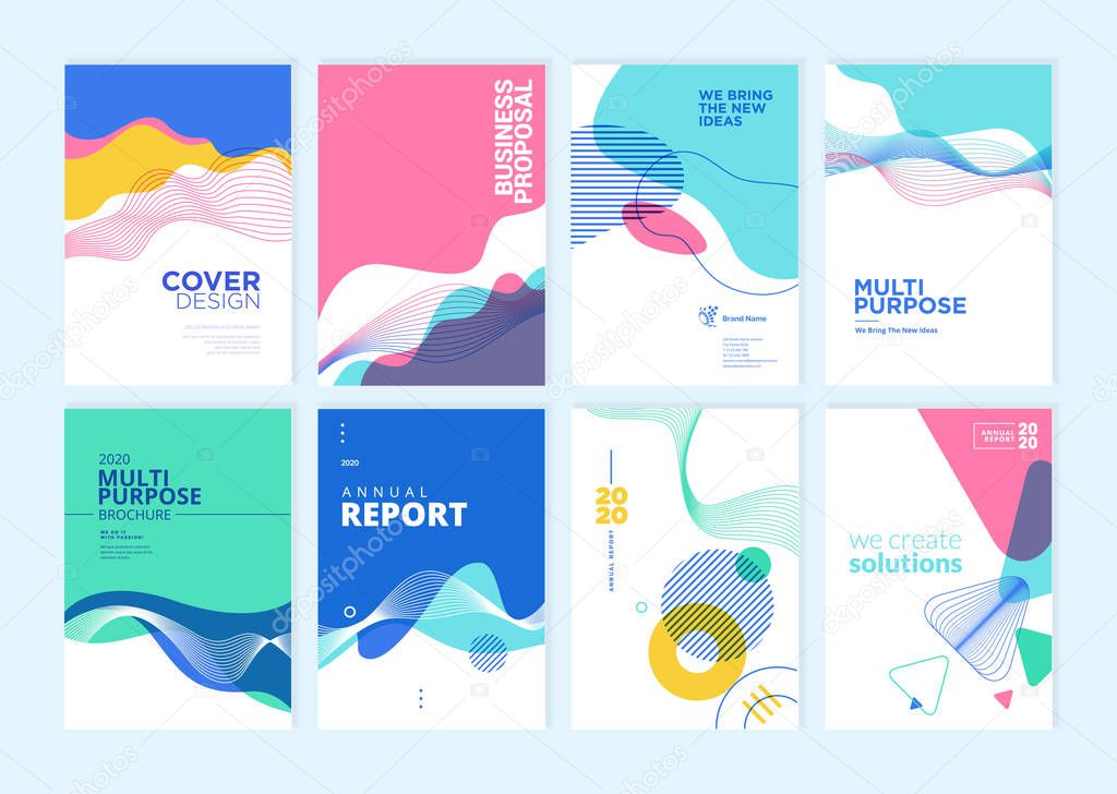 Set of brochure, annual report, cover design templates. Vector illustrations for business presentation, business paper, corporate document, flyer and marketing material.