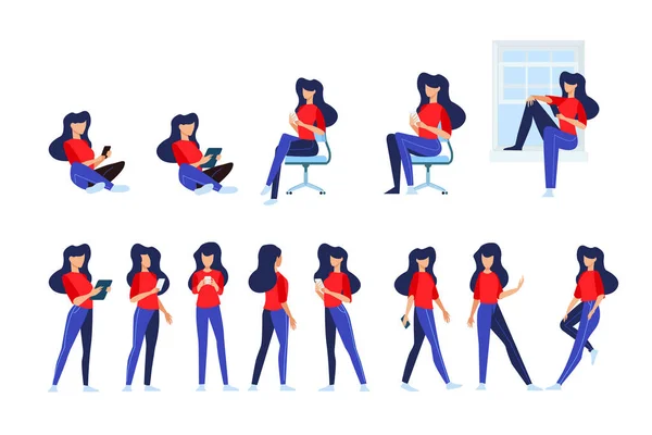 Ilustrasi Gaya Desain Yang Datar Dari Wanita Dalam Pose Yang - Stok Vektor