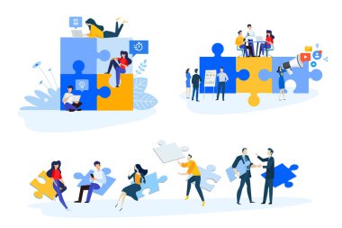 İş stratejisi, planlama, pazarlama ve danışmanlığın düz tasarım çizimleri. Web sitesi afişi, pazarlama materyali, iş sunumu, çevrimiçi reklamcılık için vektör kavramları.
