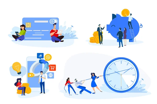 Ploché Designové Ilustrace Online Plateb Commerce Banking Time Management Úspory — Stockový vektor