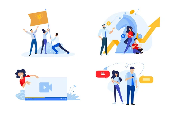 Ilustrações Estilo Design Plano Estratégia Negócios Trabalho Equipe Streaming Vídeo —  Vetores de Stock