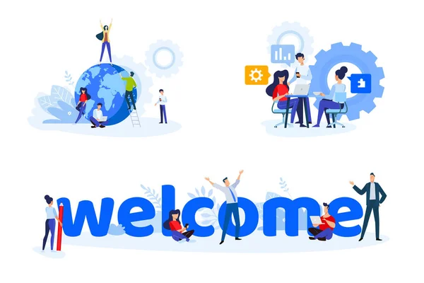 Flat Design Style Illustrations Startup Project Launch Team Management Welcome — Stock Vector