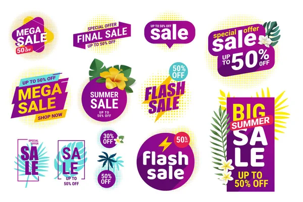 Summer Sale Vector Illustrations Social Media Ads Banners Website Badges — Stock Vector