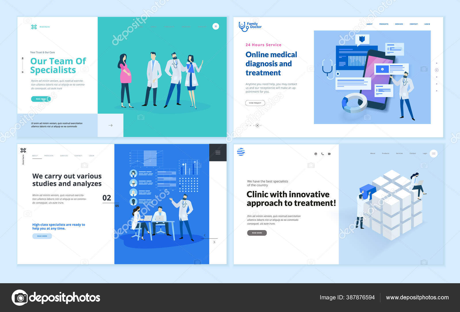 Set Von Webseiten Design Vorlagen Fur Medizin Und Gesundheitswesen Vektor Vektorgrafik Lizenzfreie Grafiken C Variant 387876594 Depositphotos