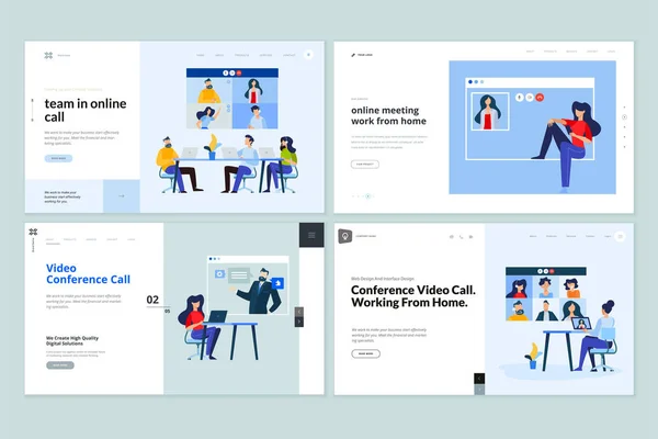 Modèles Conception Page Web Appel Vidéo Réunion Ligne Travail Maison — Image vectorielle